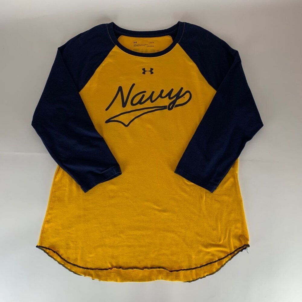 Navy Midshipmen NCAA Navy Blue Gold Under Armour Raglan Shirt Womens Large